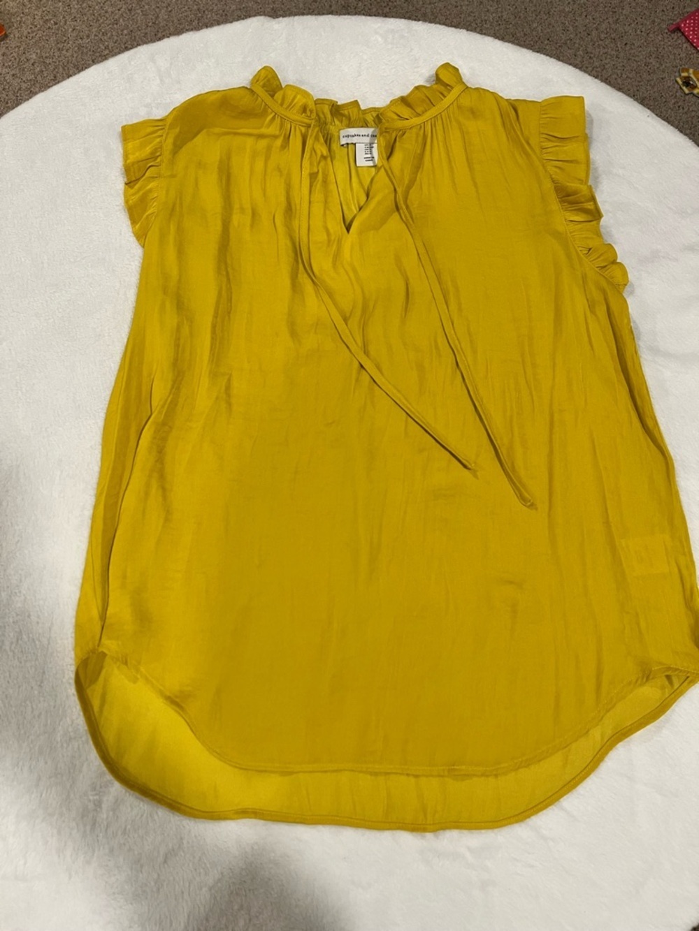 Cupcakes and Cashmere Mustard Yellow Ruffle Neck Blouse - Size S - Picture 1 of 6
